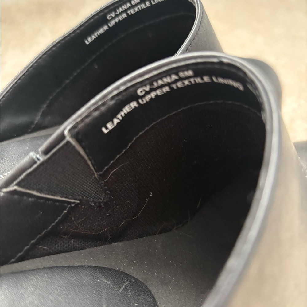 Chelsea & Violet Black Leather Clog Mules with Wooden Platform Heel - Picture 6 of 10